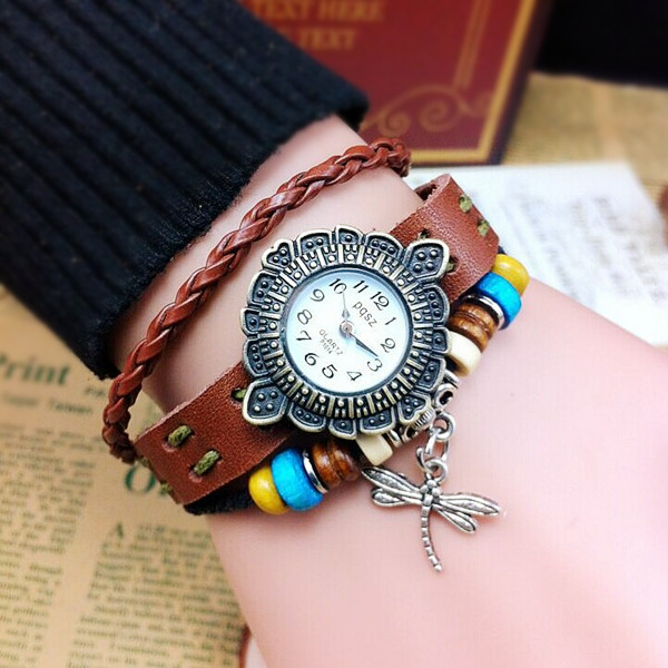 Dragonfly Charm Leather Bracelet Watch on Luulla